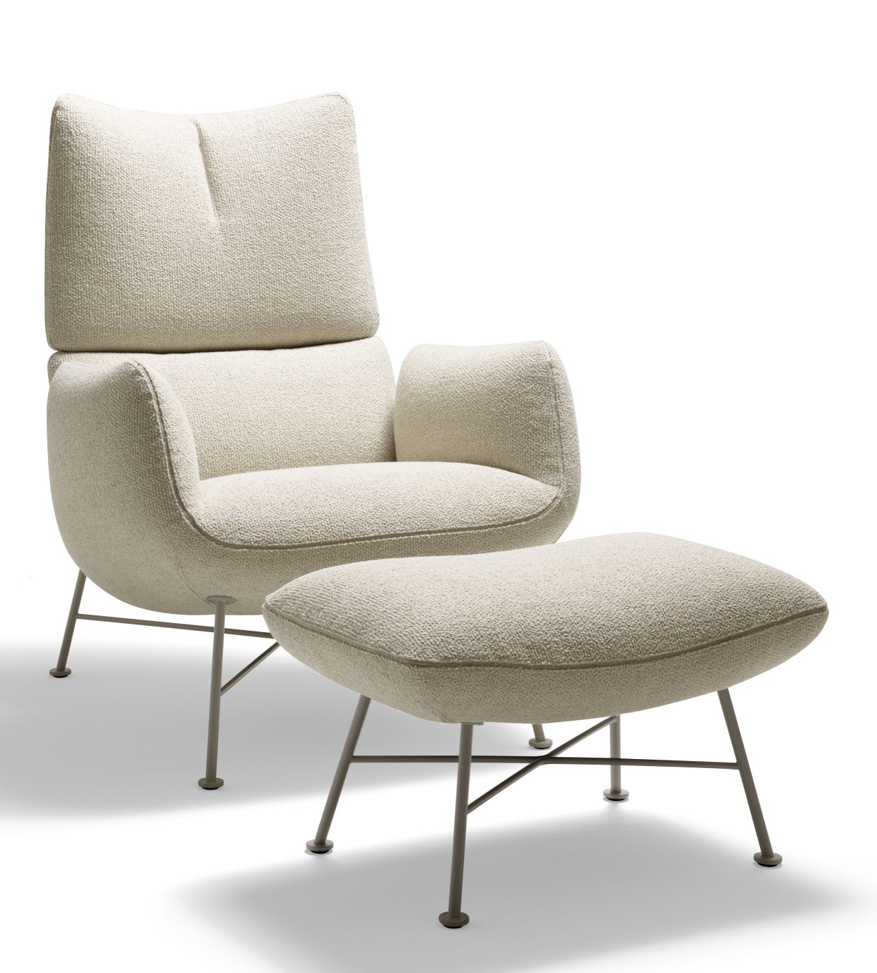 Jalis Lounge Sessel mit Hocker, Bezug Cor, 4-Fuß Drahtgestell, modernes Design für Wohnzimmer.