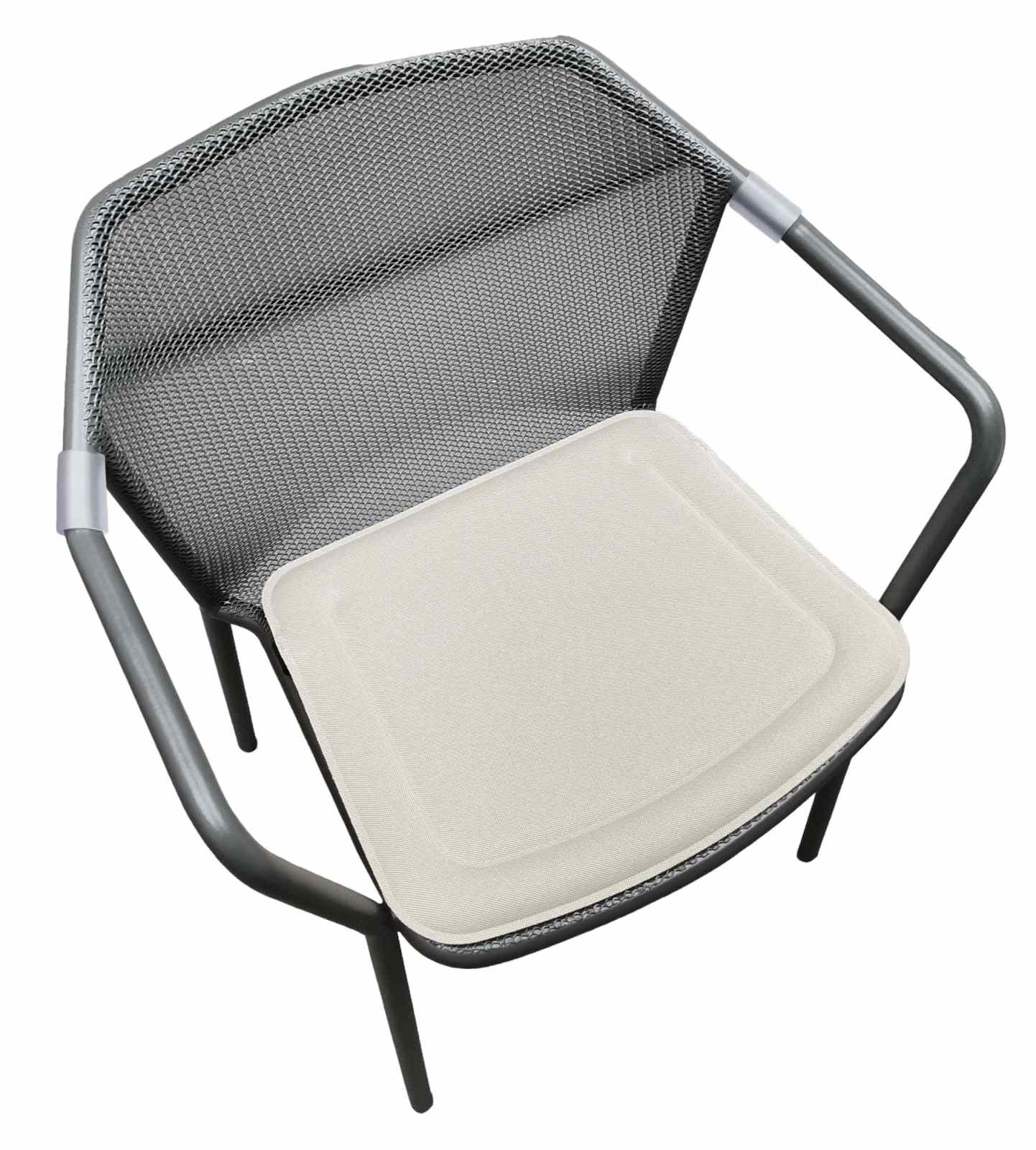 Darwin Armlehnstuhl Eisen Antik mit Natur Sitzkissen, Gartenstuhl für Terrasse und Balkon.