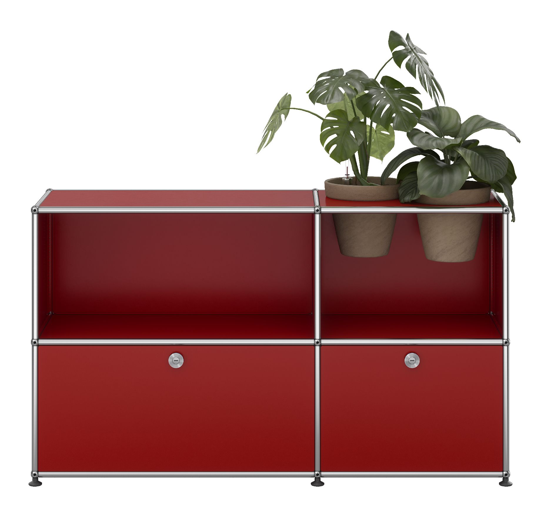 USM Haller Sideboard M57 mit Klapptüren und Pflanzeneinsatz QUICK SHIP Rubinrot