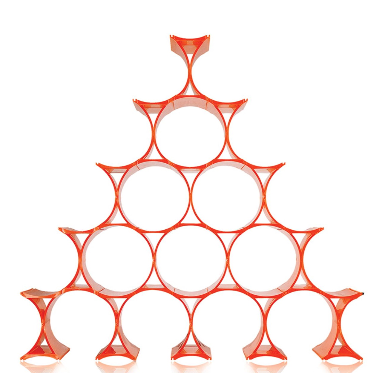 Oranges Kartell Infinity Flaschenregal in Pyramidenform, modulare Weinlagerung für Flaschen.