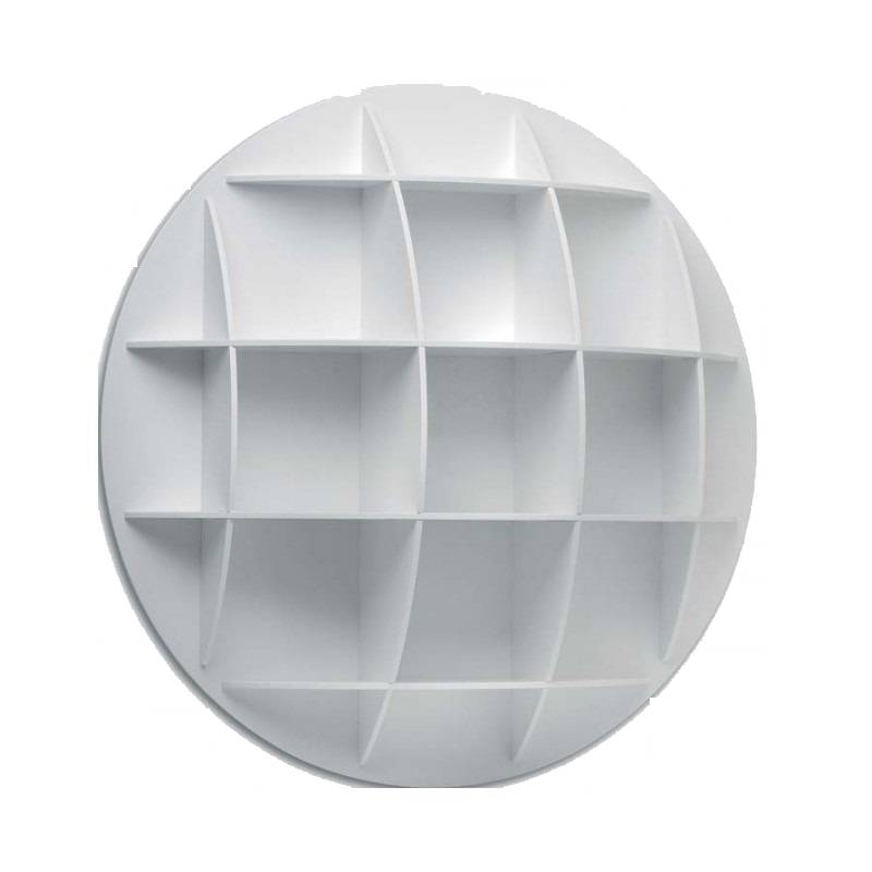 Weißes, sphärisches Bücherregal von Continental mit industriellem Design und mehreren Fächern.