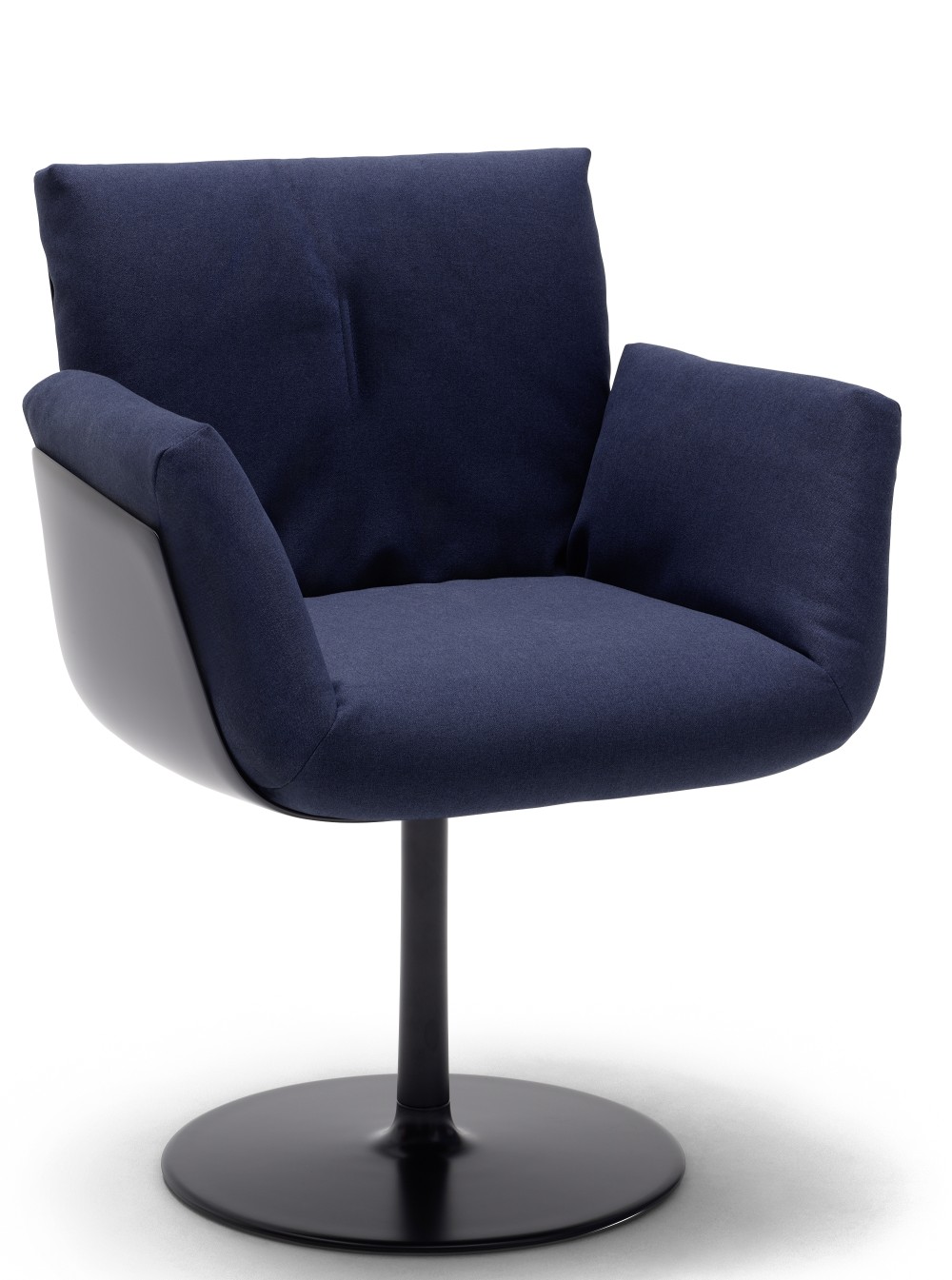 Blauer Alvo Armlehnenstuhl mit Tellerfuß, moderner Drehsessel für Wohnzimmer und Büro.