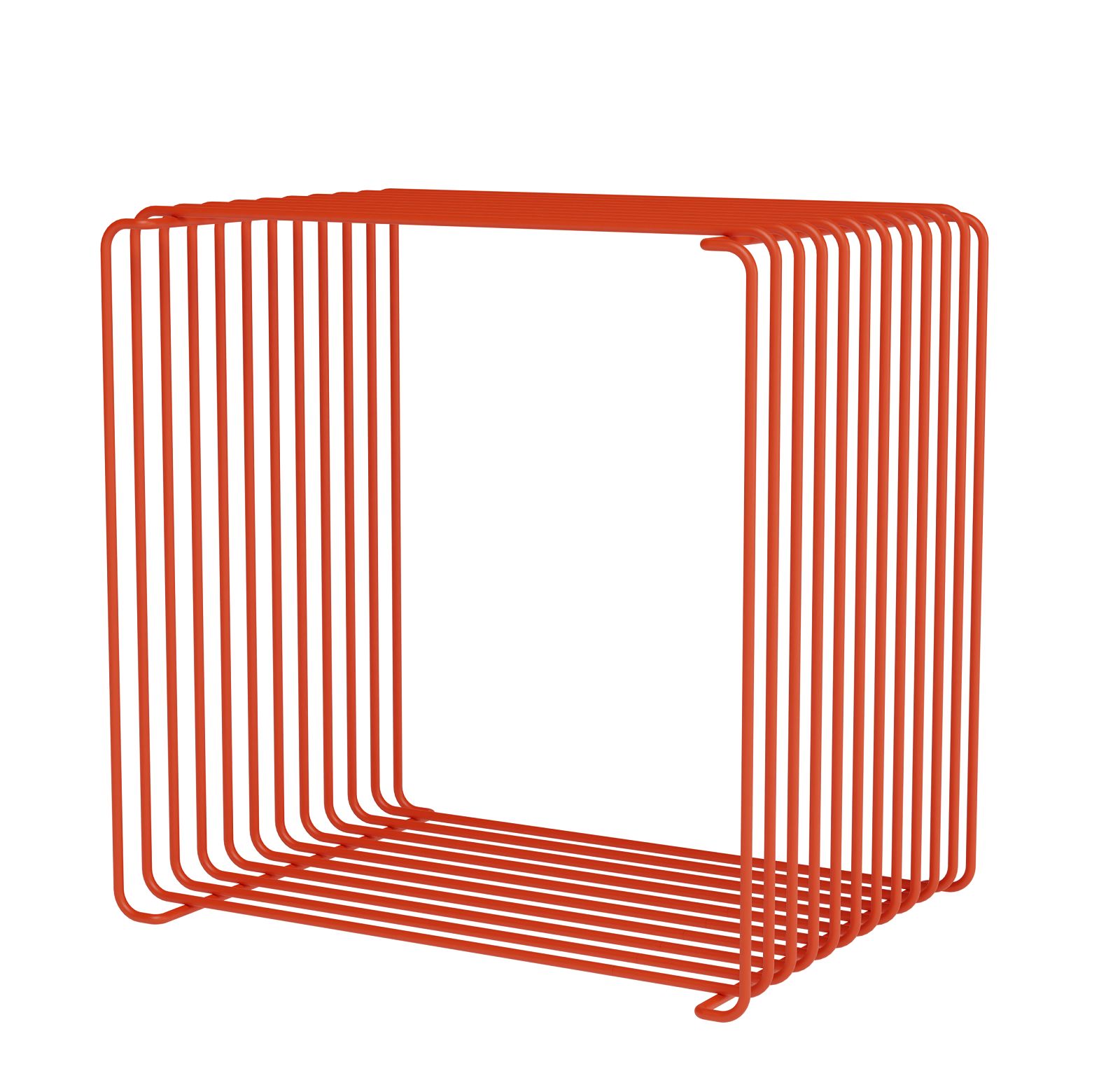 Roter Panton Wire Cube, ein einzelnes Drahtregal von Montana, freistehend und modern.