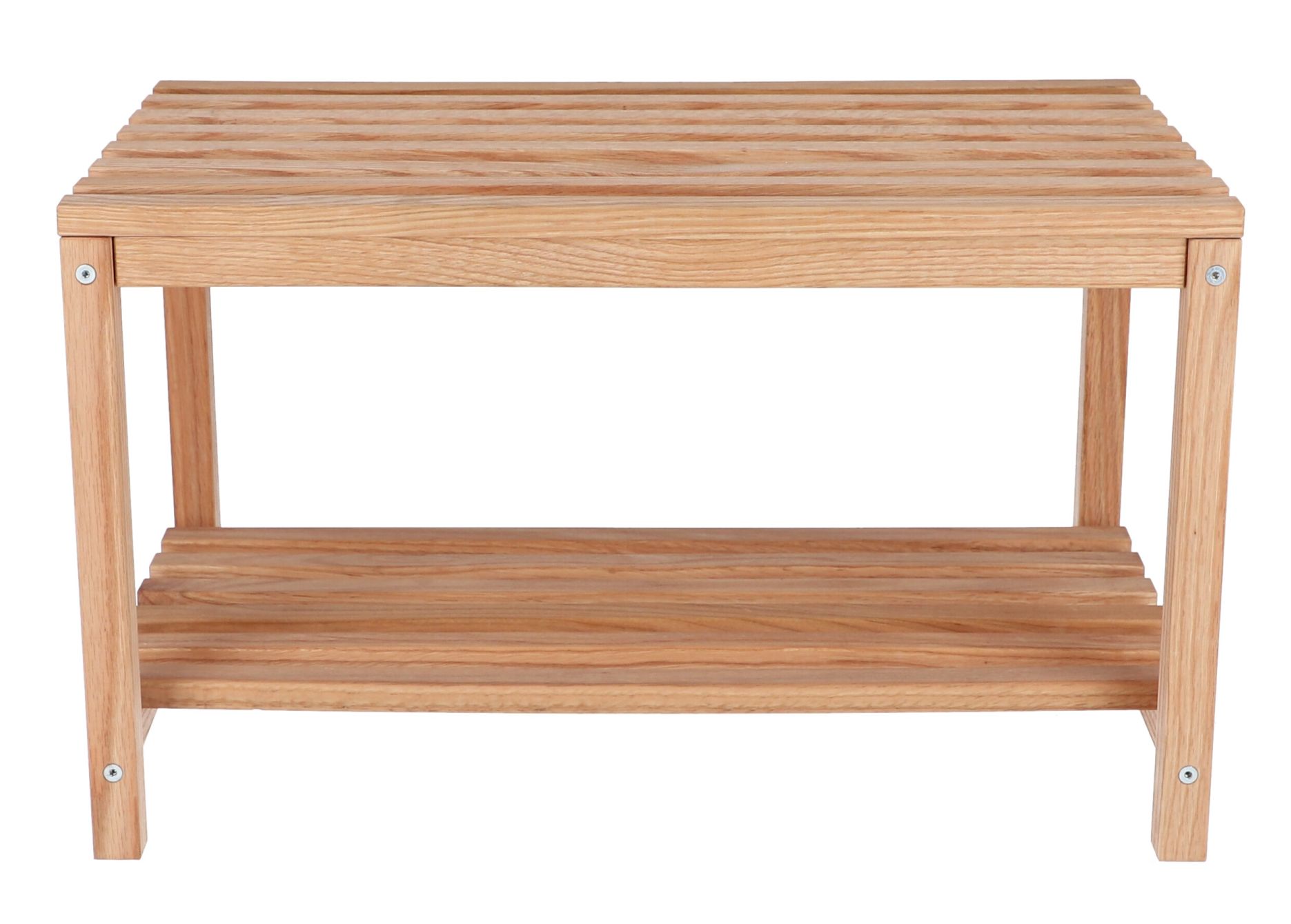 Bankier Bank Jan Kurtz aus hellem Holz mit zwei Ablageflächen, ideal als Sitzbank.