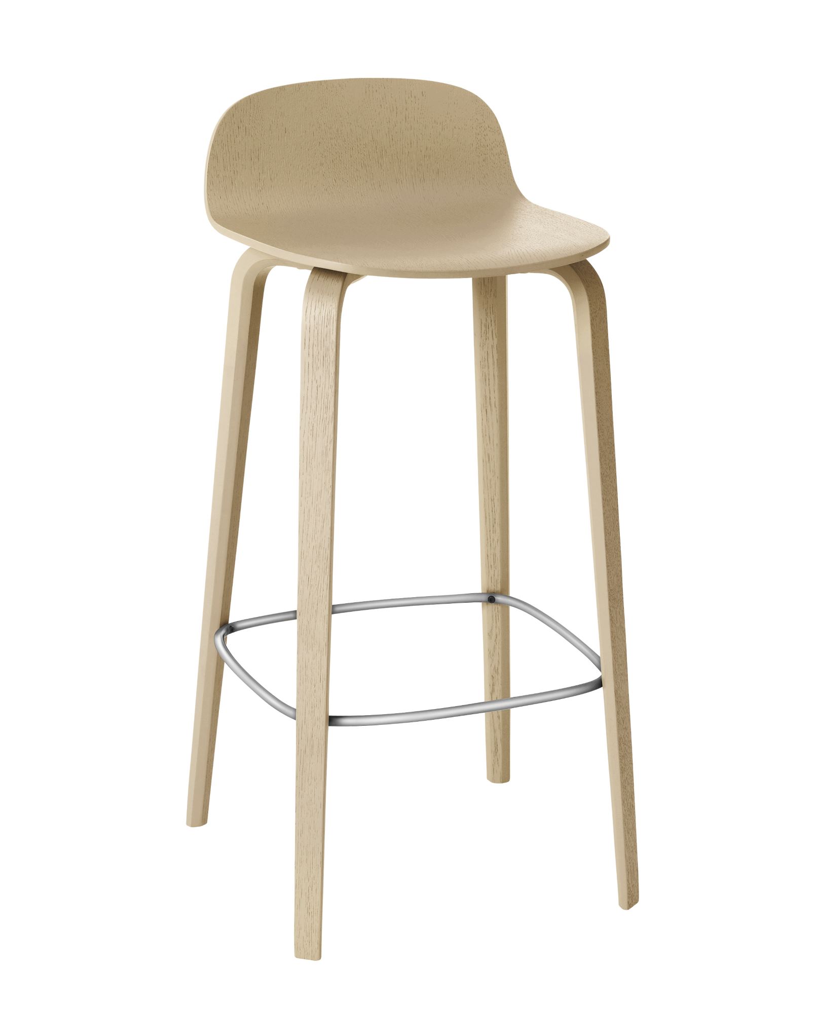 Visu Barhocker H 75 cm von Muuto, helles Holz, modernes Design mit Fußstütze.
