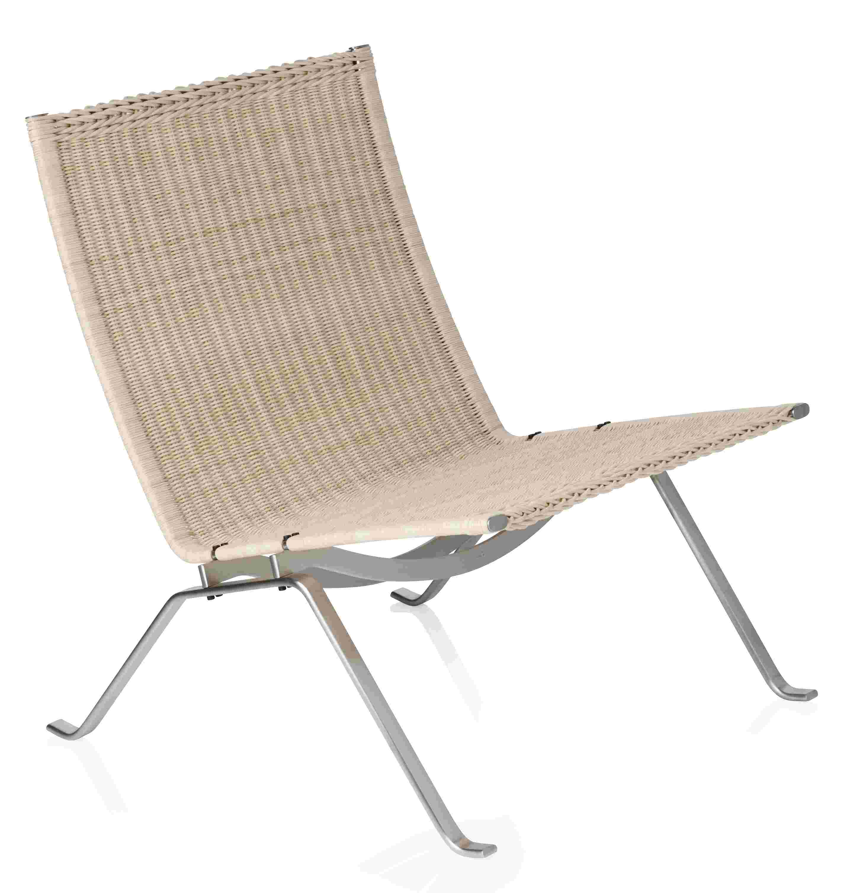 PK22 Sessel von Fritz Hansen mit Rattan-Sitzfläche und Stahlgestell, moderner Lounge Sessel.