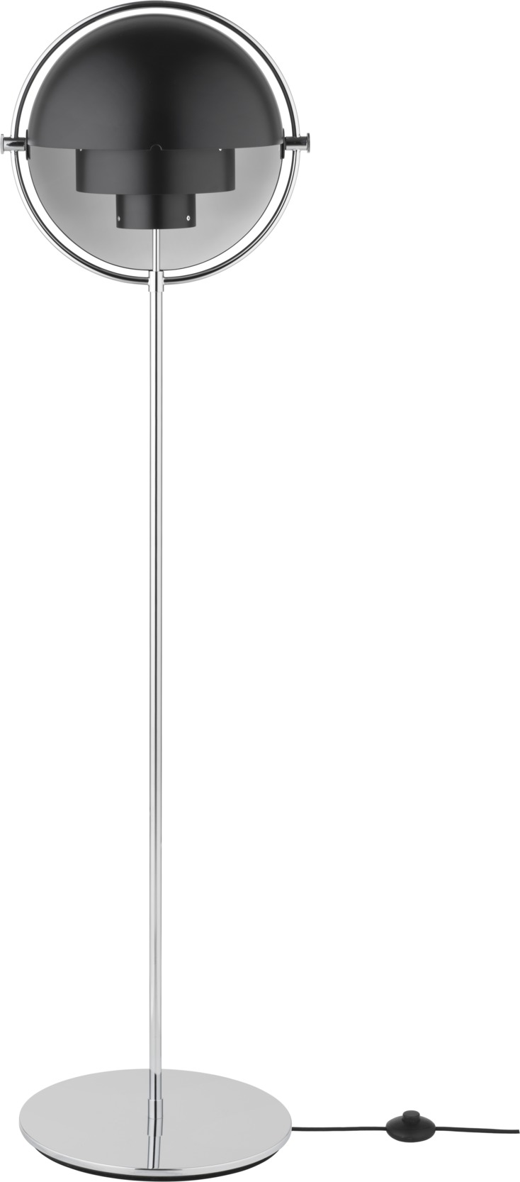 Multi-Lite Stehleuchte von Gubi in Schwarz und Chrom, moderne Design Stehlampe.