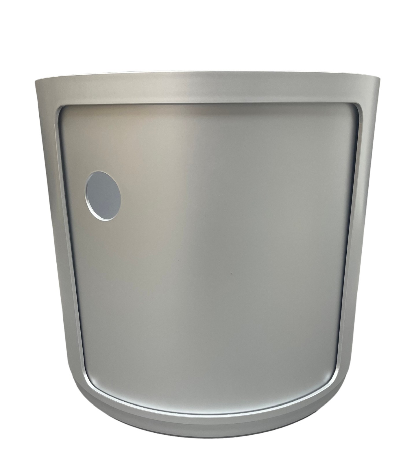 Silbernes Componibili Element (Mängelexemplar) für modulare Aufbewahrung, rund und hoch. Kartell Design.