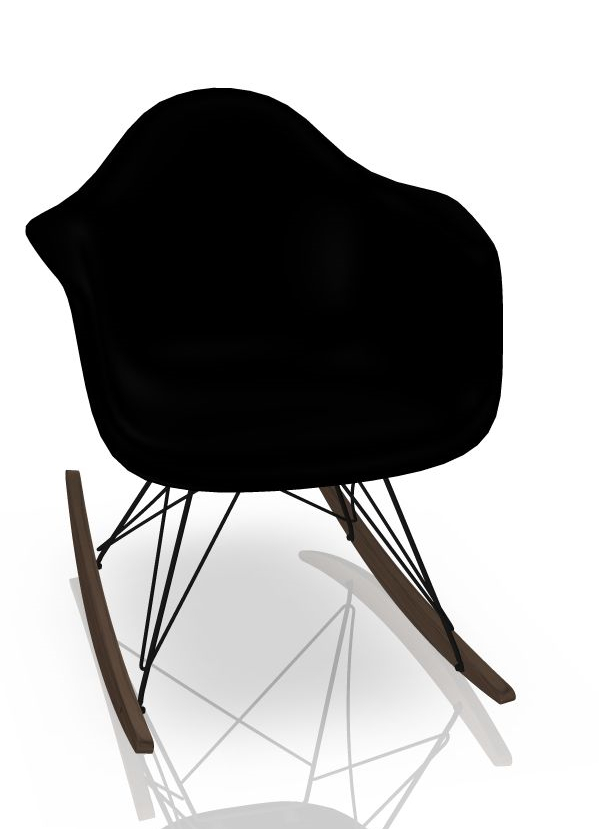 Vitra Eames Plastic Armchair RAR Schaukelstuhl mit Ahorn-Kufen und schwarzer Sitzschale, modernes Design.