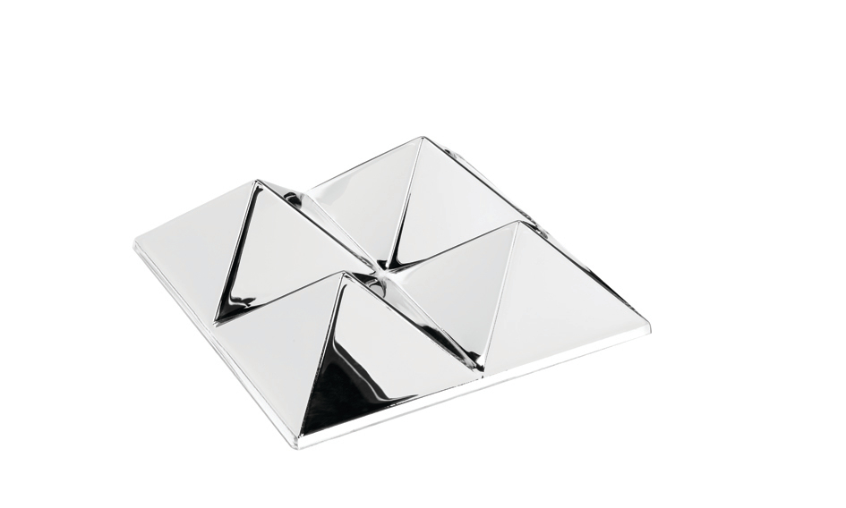 Verpan Mirror Sculptures Spiegel, quadratische Wanddekoration mit geometrischen Formen und reflektierender Oberfläche.