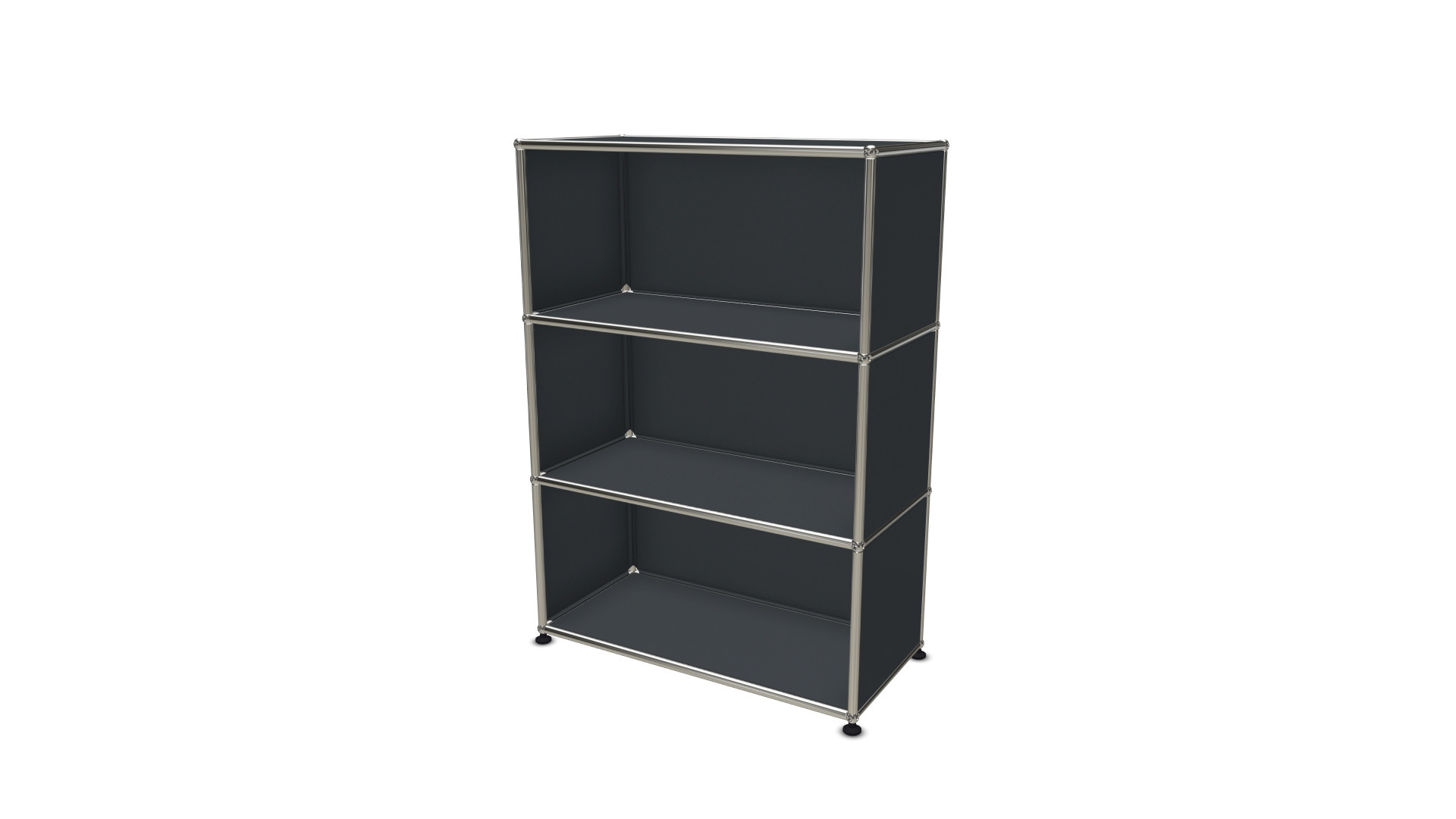 USM Haller Highboard in Anthrazit: Offenes Regal mit drei Fächern für Büro oder Wohnzimmer.