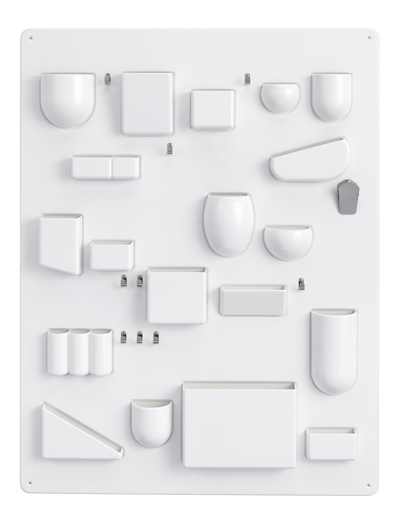 Weißes Uten.Silo I von Vitra: Wandorganizer mit verschiedenen Behältern und Fächern zur Aufbewahrung von Büroartikeln und Accessoires.