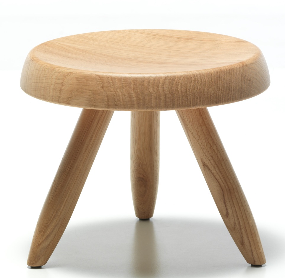 524 Tabouret Berger Hocker von Cassina, runder Holzhocker mit drei Beinen.