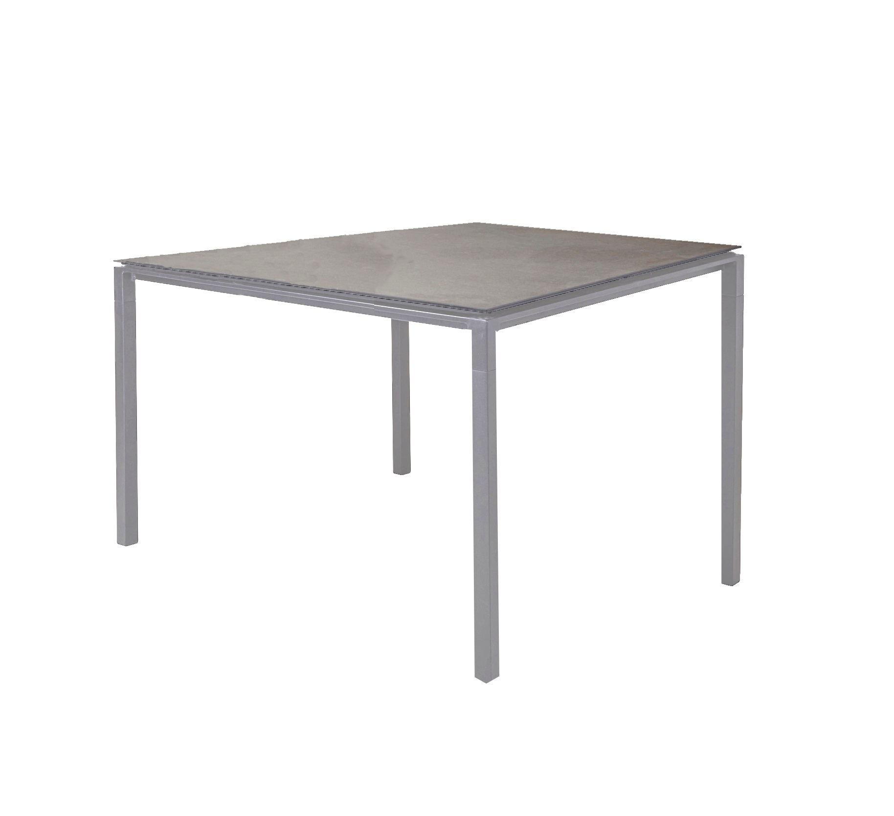 Quadratischer Pure Outdoor Esstisch mit hellgrauem Gestell und grauer Betonplatte für Garten und Terrasse.