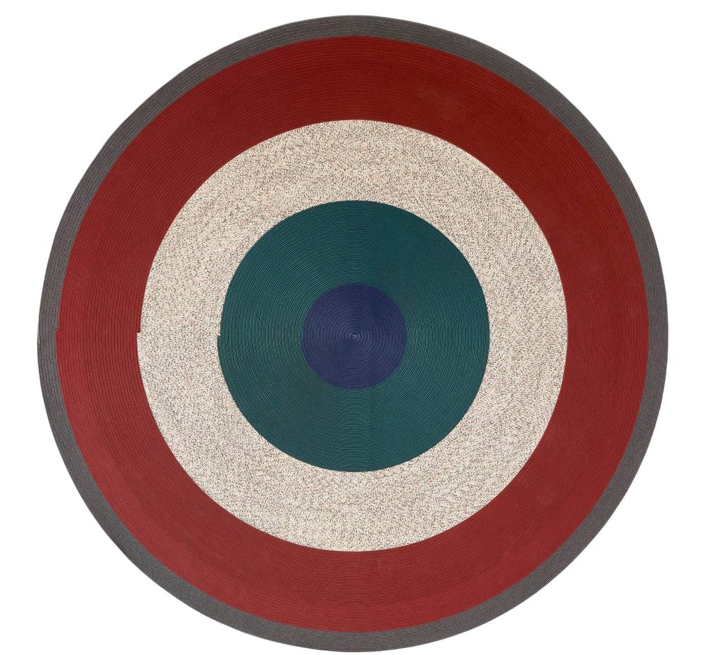 Runder Cassina Circus Teppich, Ø 300 cm, für den Außenbereich, mit farbigen Kreisen.