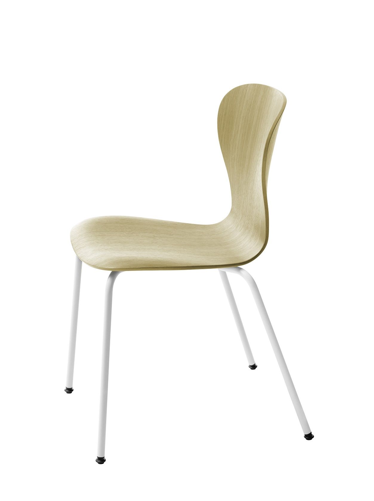 S 220 Formholzstuhl von Thonet: Moderner Stuhl ohne Armlehne mit hellem Holz und weißen Beinen.