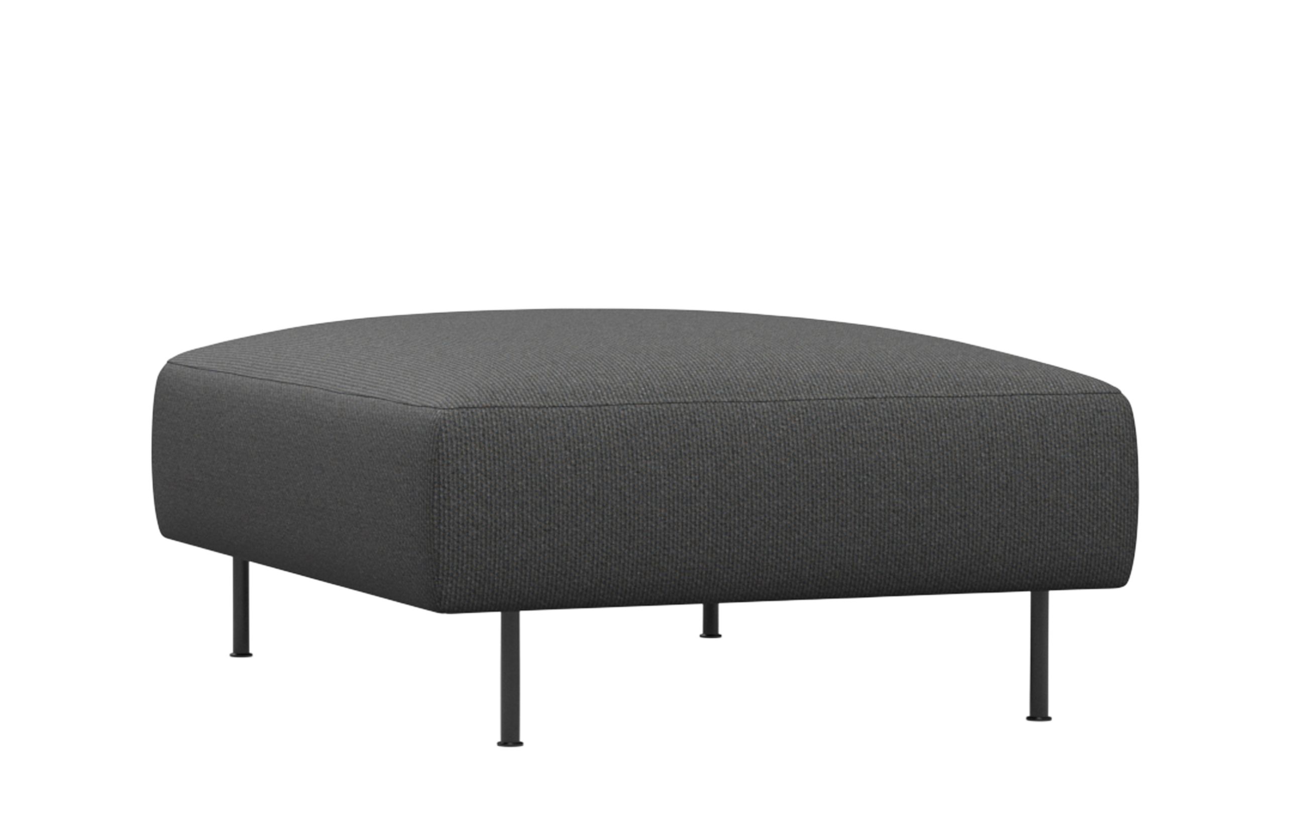 Grauer Collar Ottoman von Woud mit dunklen Metallbeinen, isoliert auf Weiß. Moderner Hocker.