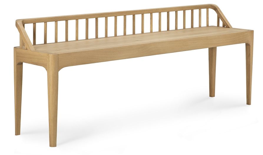 Ethnicraft Spindle Bank aus Eiche: Moderne Holzbank mit Rückenlehne und minimalistischem Design für Esszimmer oder Flur.