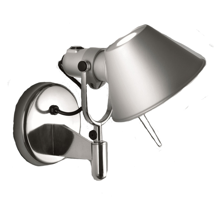 Nahaufnahme der modernen Tolomeo Faretto Wandleuchte von Artemide aus Aluminium, ideal für stilvolle Innenbeleuchtung.