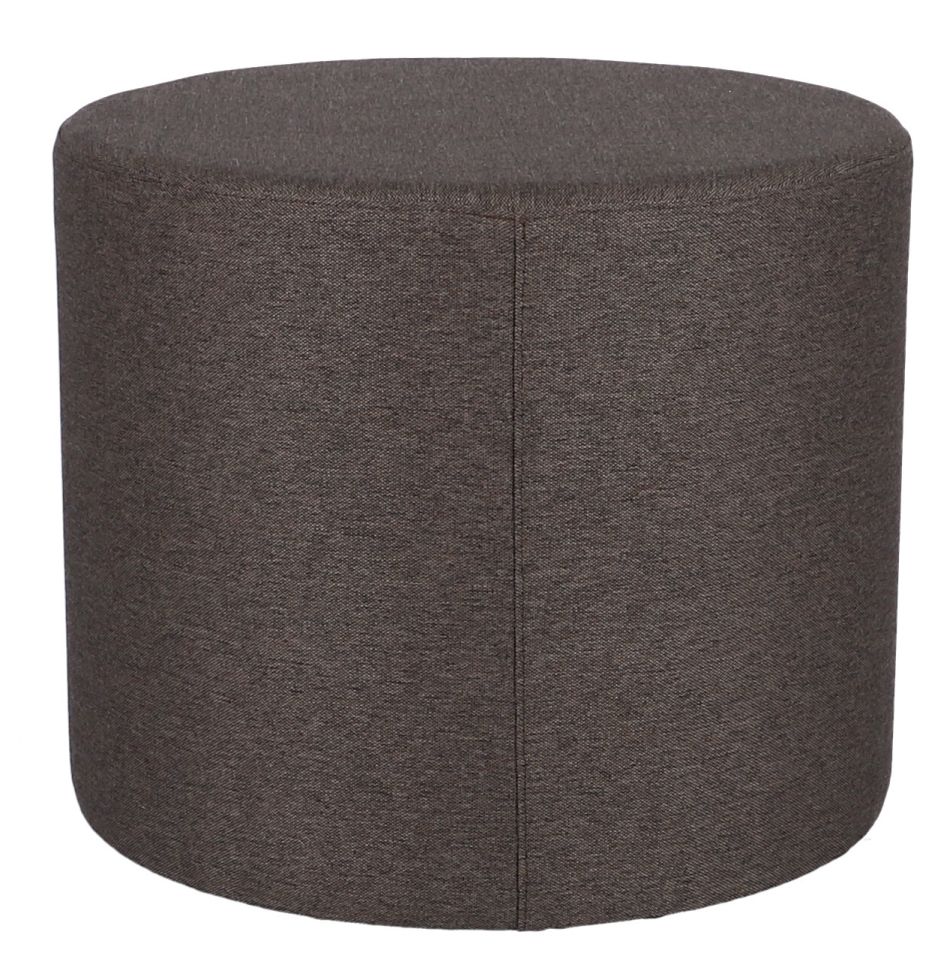 Brauner, runder Rondo Pouf von Jan Kurtz, Durchmesser 50 cm, Sitzhocker aus Stoff.