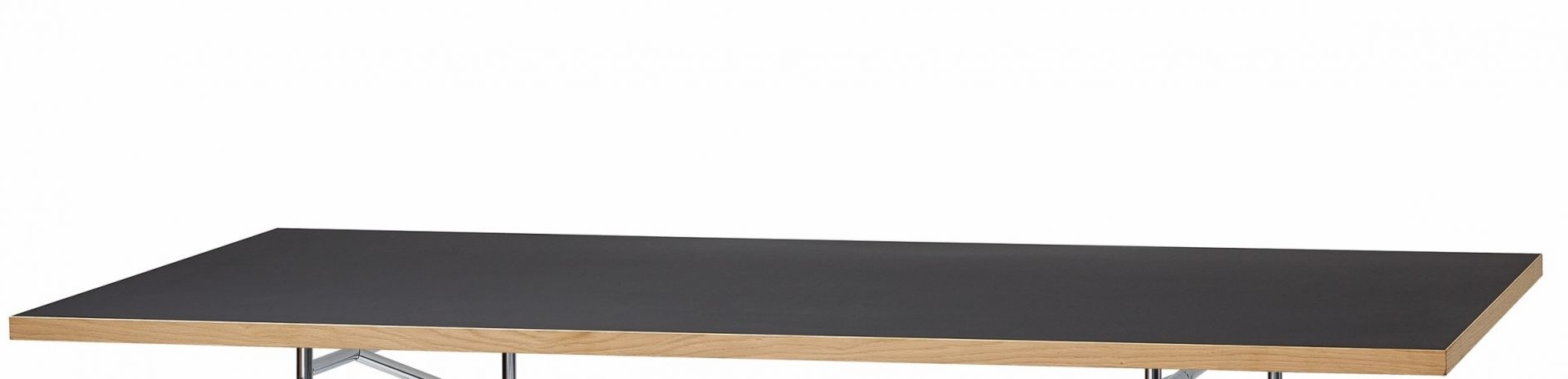 Eiermann Tischplatte Nero Linoleum, 160x90 cm, mit Holzkante und Stahlgestell für Büro und Homeoffice.