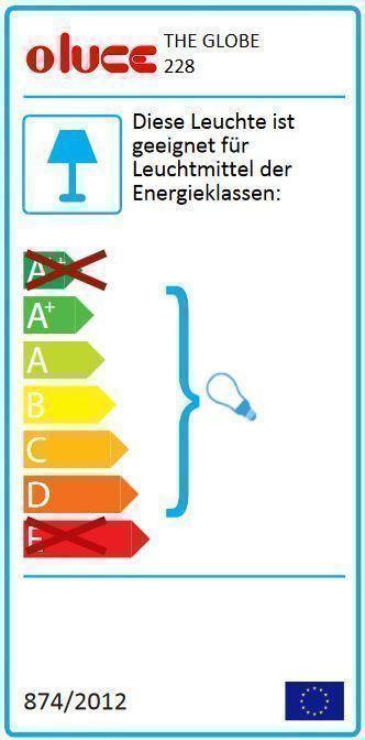 Energieeffizienzlabel der Globe Tischleuchte 228 von Oluce, geeignet für Leuchtmittel der Energieklassen A+ bis D.