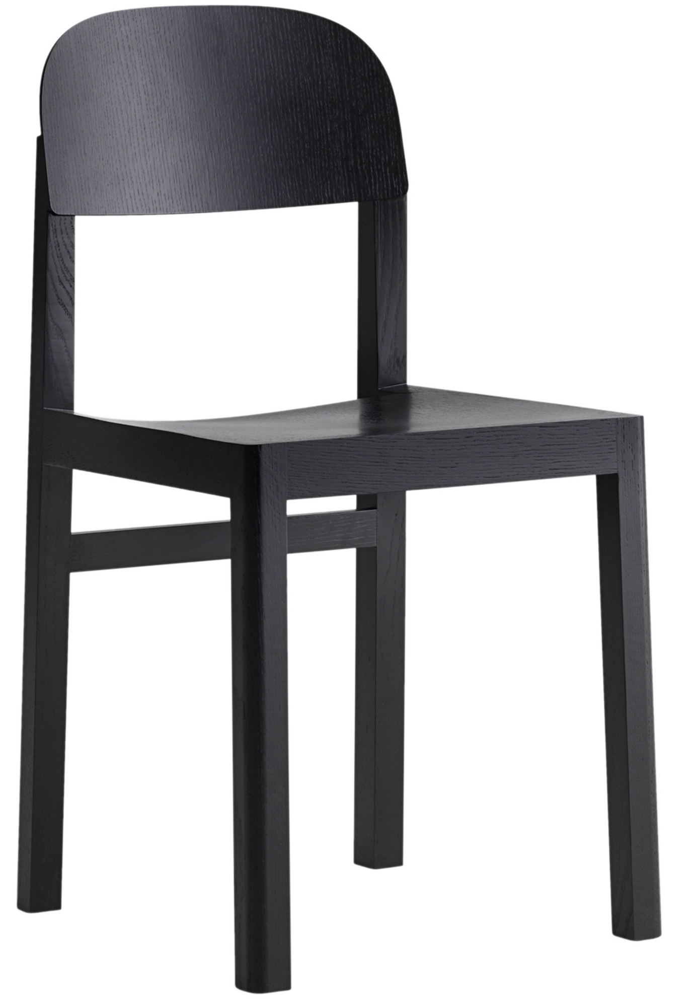 Muuto Workshop Chair Stuhl, schwarzer Holzstuhl mit abgerundeter Rückenlehne für Esszimmer und Büro.
