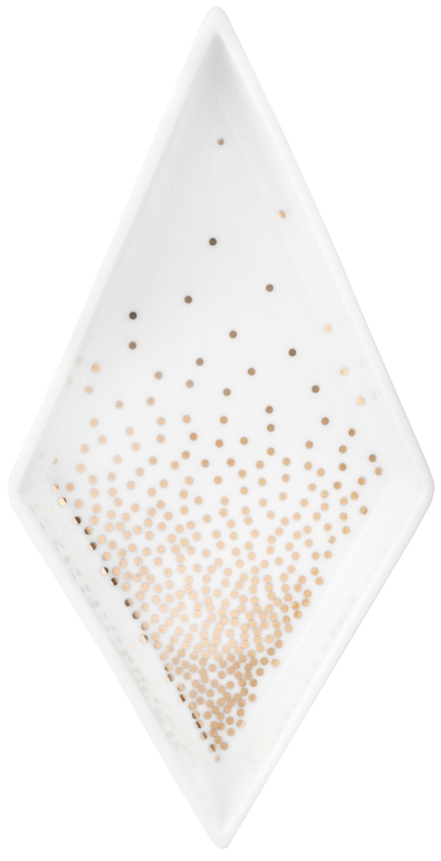 Sternenteller: Weiße Servierschale in Rautenform mit goldenen Punkten, Räder Design für stilvolles Anrichten.