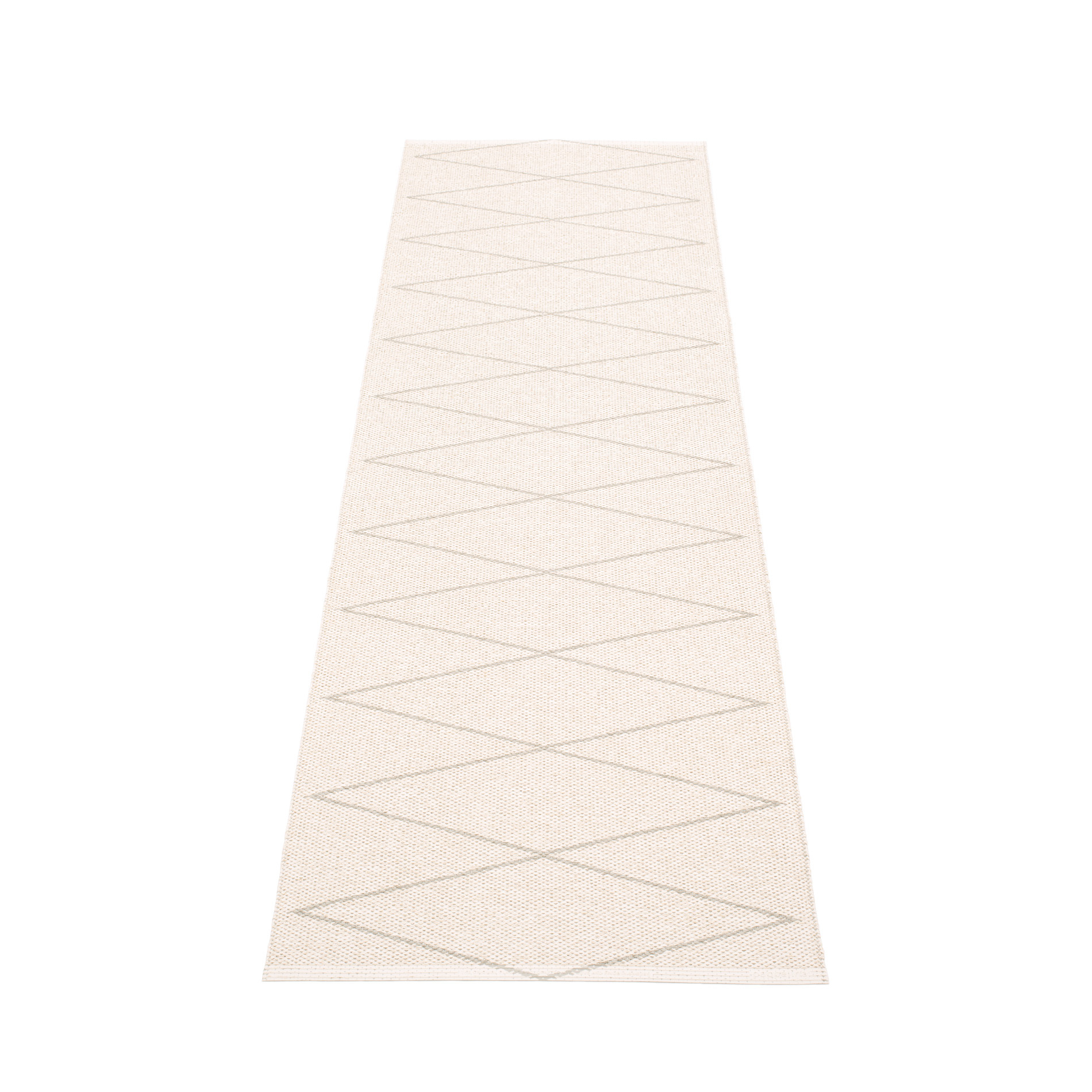Pappelina Max Kunststoffteppich in Leinen-Vanille mit Rautenmuster, 70x240 cm, ideal für Küche und Flur.