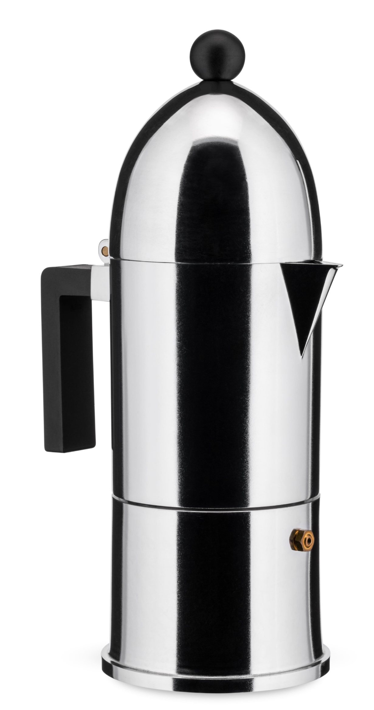 Alessi La Cupola Espressokocher aus Aluminium, mit schwarzem Griff, für die Zubereitung von Espresso.