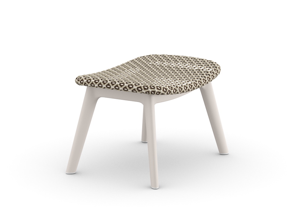 Dedon Mbrace Hocker mit Alu-Gestell und geflochtenem Sitzkissen für Garten und Terrasse.