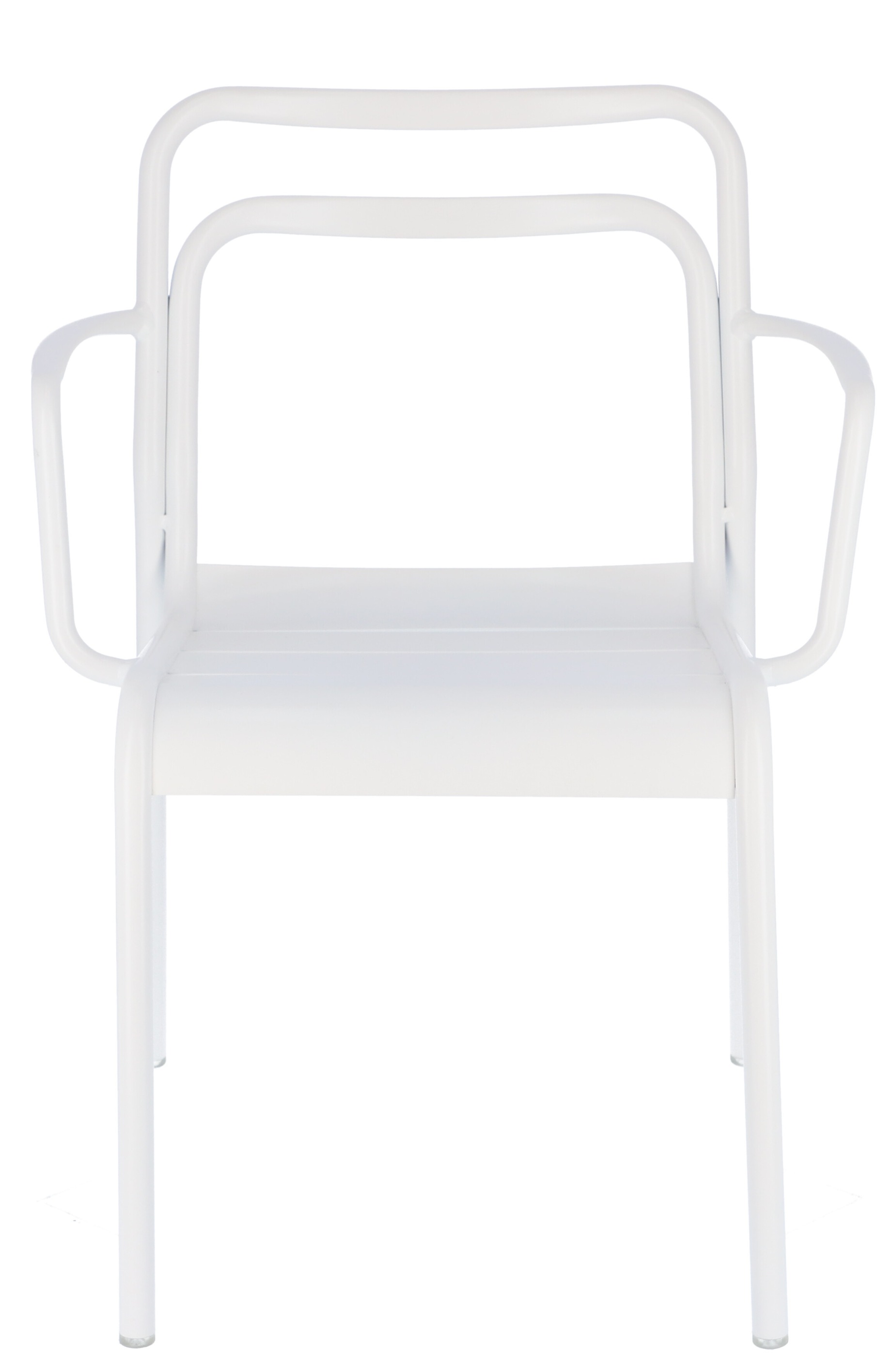 Weißer Jan Kurtz Live Stapelsessel für den Außenbereich, modernes Design mit Armlehnen.