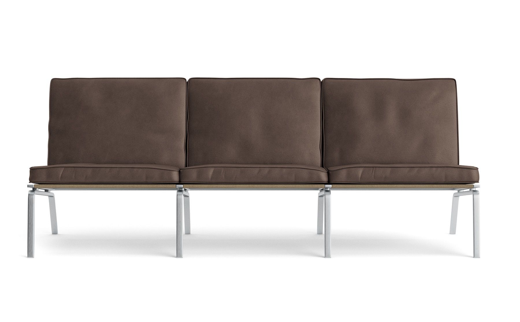 Man Sofa von NORR11, 3-Sitzer in braunem Leder mit minimalistischem Design und Metallbeinen.