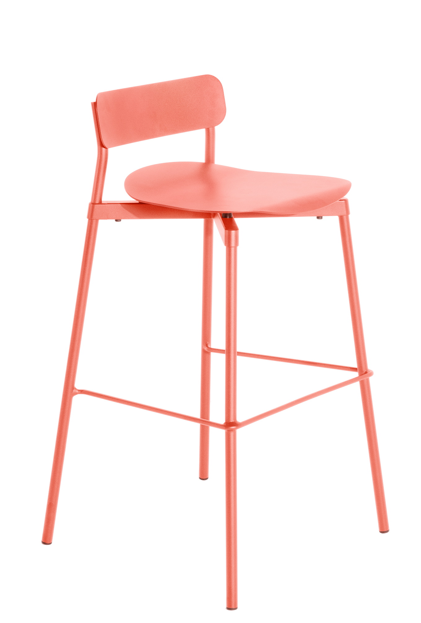 Korallfarbener Fromme Barstool Barhocker von Petite Friture, H 75 cm, für Küche oder Bar.