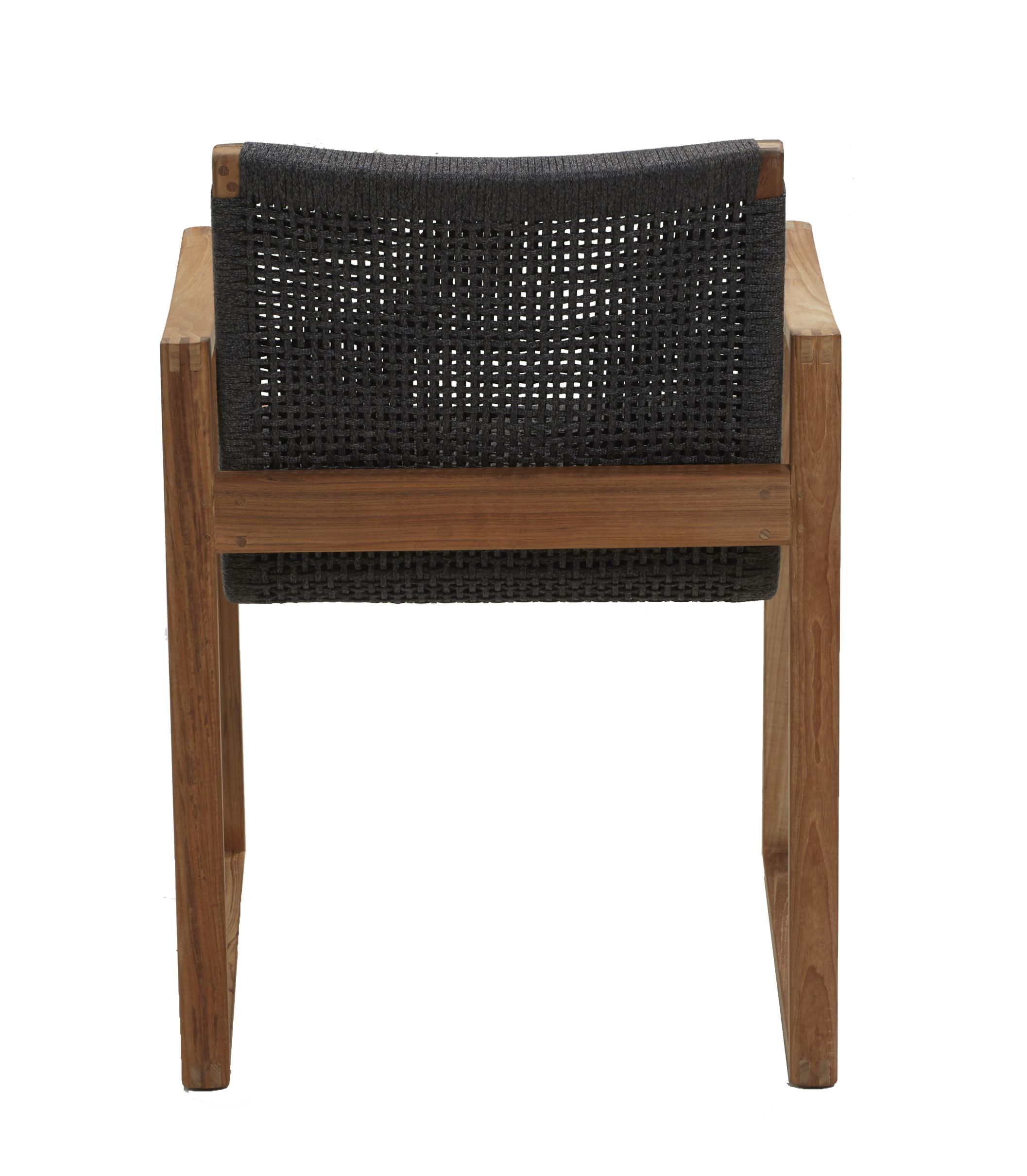 Rückansicht des Cane-Line Endless Sessels mit Holzrahmen und grauem Geflecht für Garten und Terrasse.