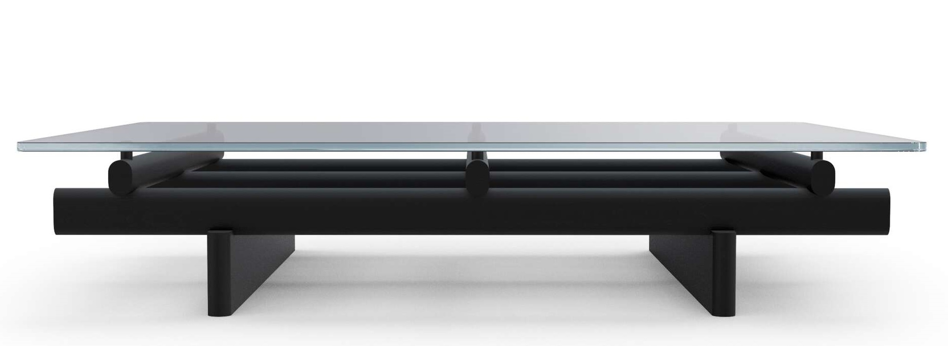 Cassina Sengu Couchtisch mit Glasplatte und schwarzem Holzgestell, moderner Design Couchtisch.