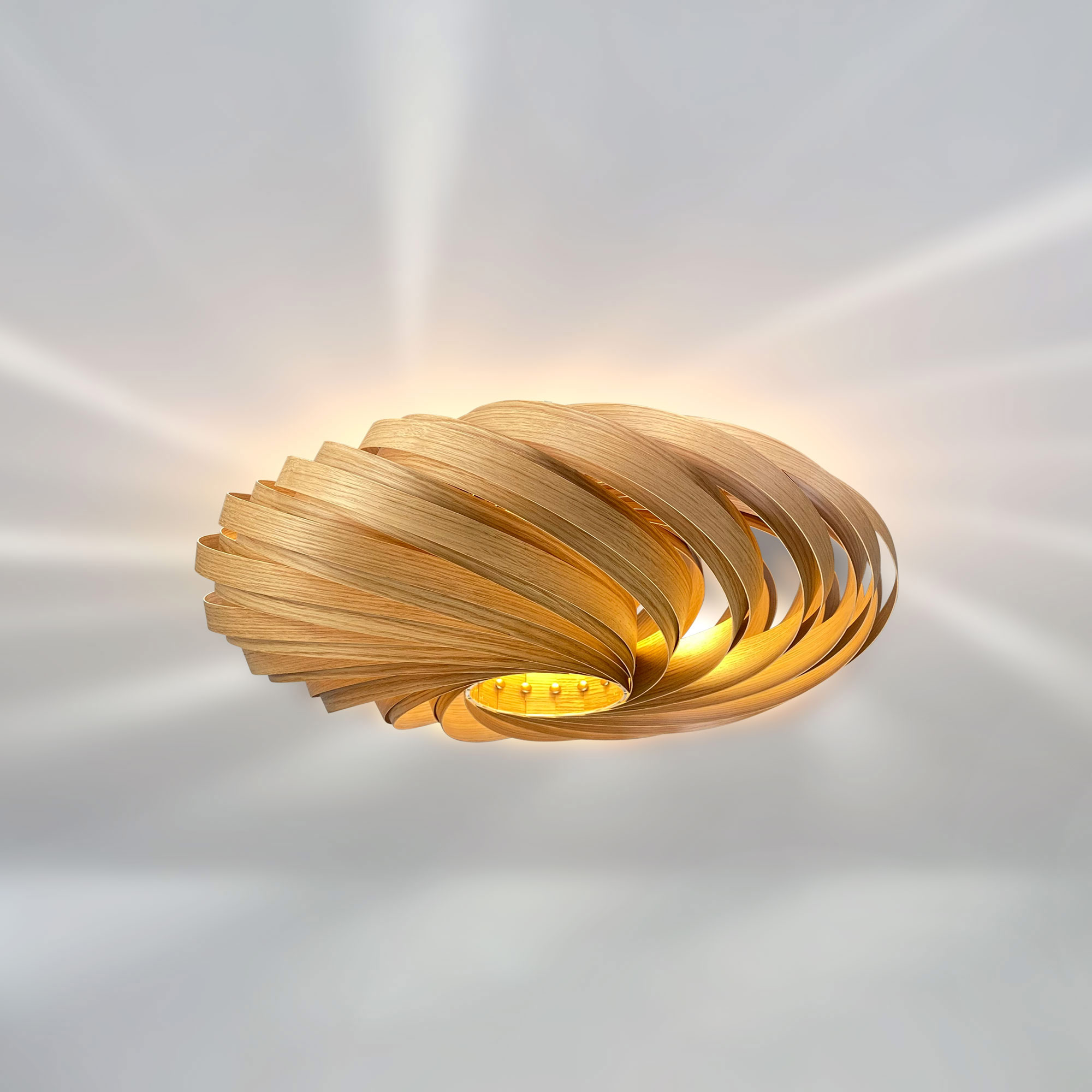 Veneria Deckenleuchte Eiche von Gofurnit, moderne spiralförmige Holzlampe für Wohnzimmer und Schlafzimmer, warmes Licht.