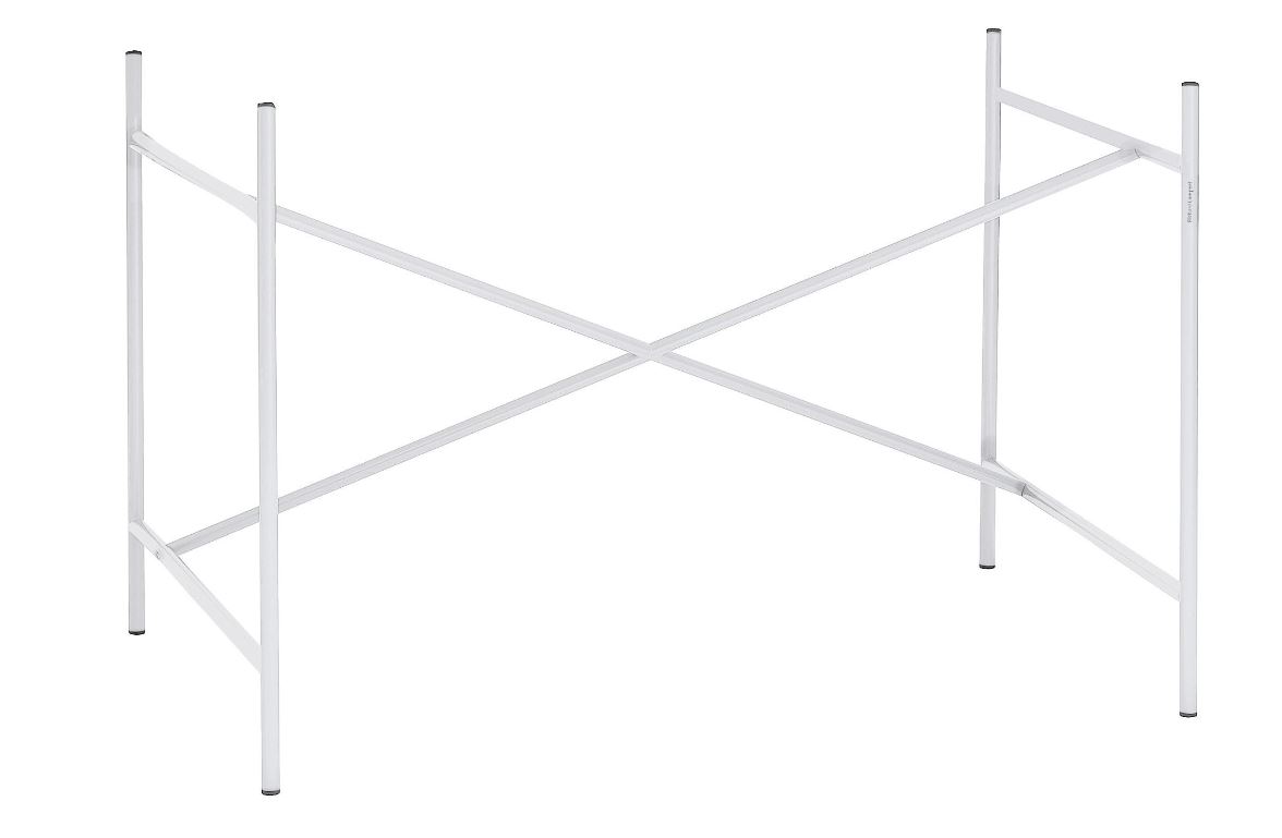 Eiermann Tischgestell in Weiß mit mittigen Kreuzstreben für einen modernen Schreibtisch.