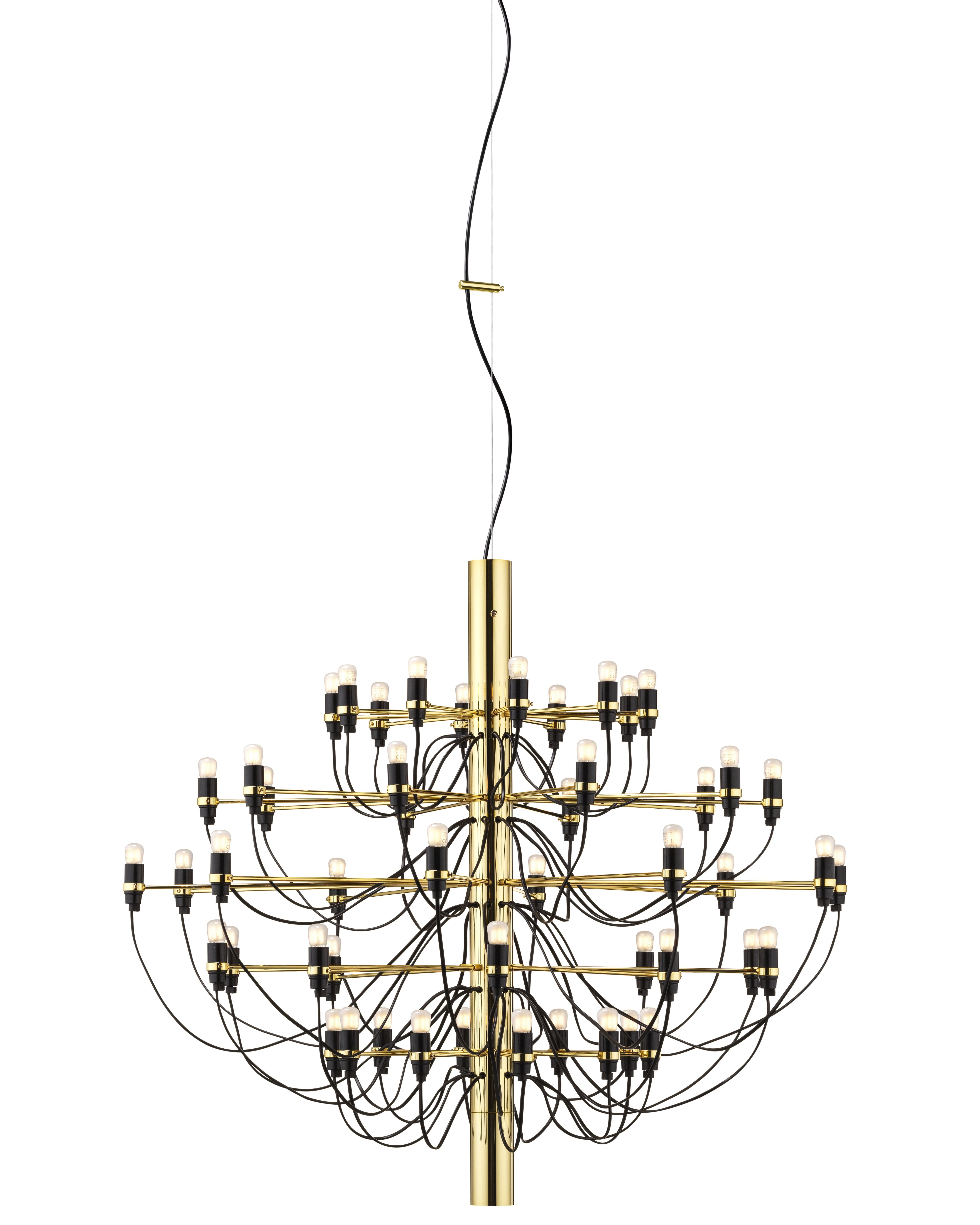 Flos 2097/50 Kronleuchter in Messing mit 50 mattierten Glühbirnen, modernes Design für Wohnräume.