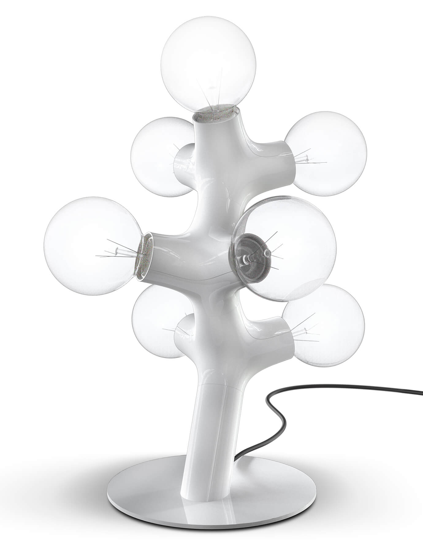 Weiße DNA Tischleuchte mit sieben Glühbirnen, modernes Design für Wohnzimmer und Schlafzimmer.