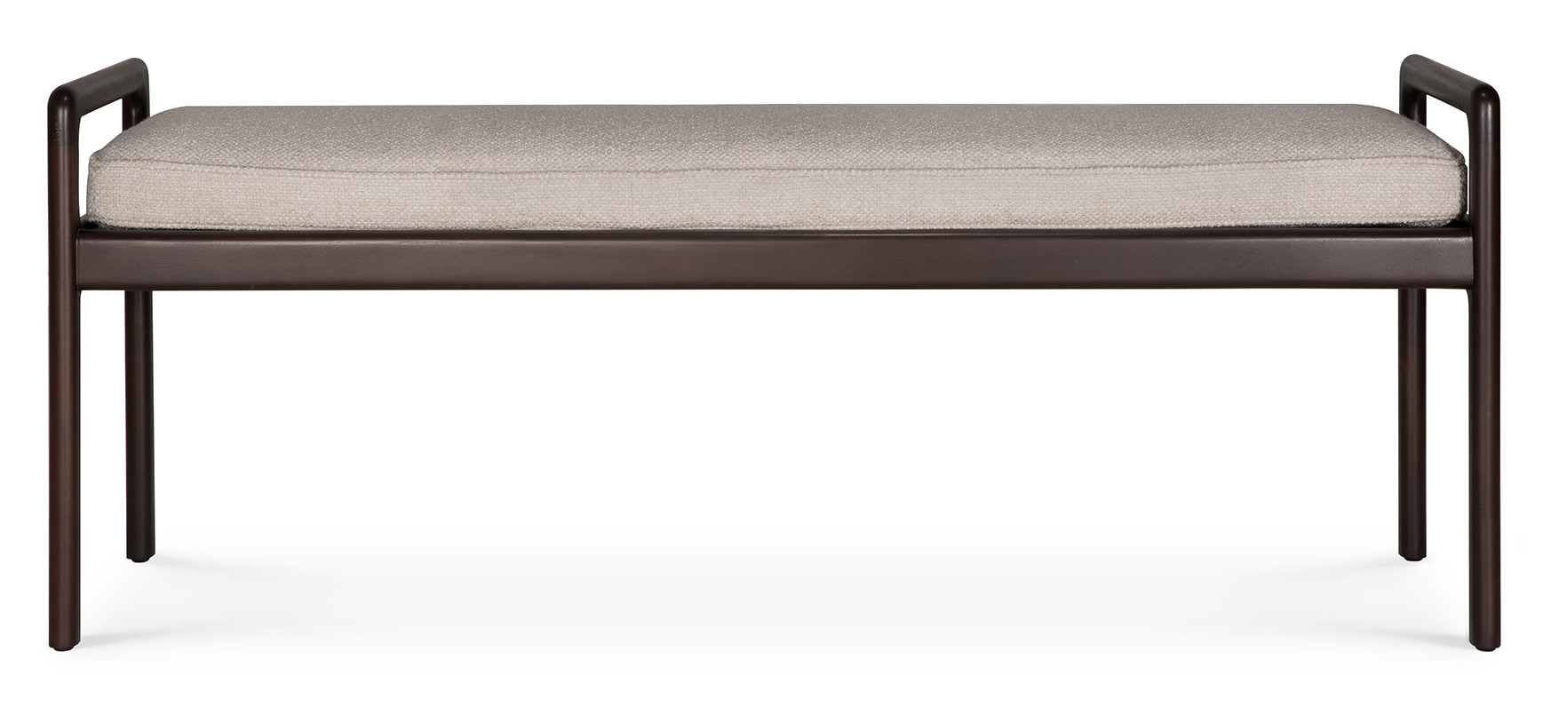 Jack Bank mit Sitzpolster in Elfenbein: Moderne Sitzbank mit braunem Metallgestell und bequemer Polsterung.