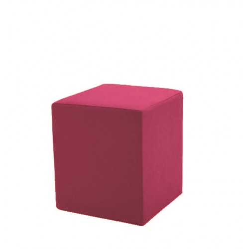Pinker, würfelförmiger Pouf Hocker. Moderner Sitzhocker für Wohnzimmer und Kinderzimmer.
