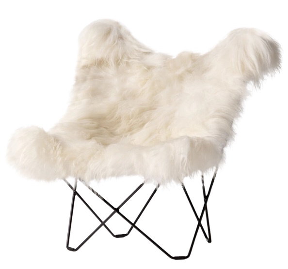 Iceland Mariposa Butterfly Chair Sessel Schaffell Cuero Schwarz / Wild weiß