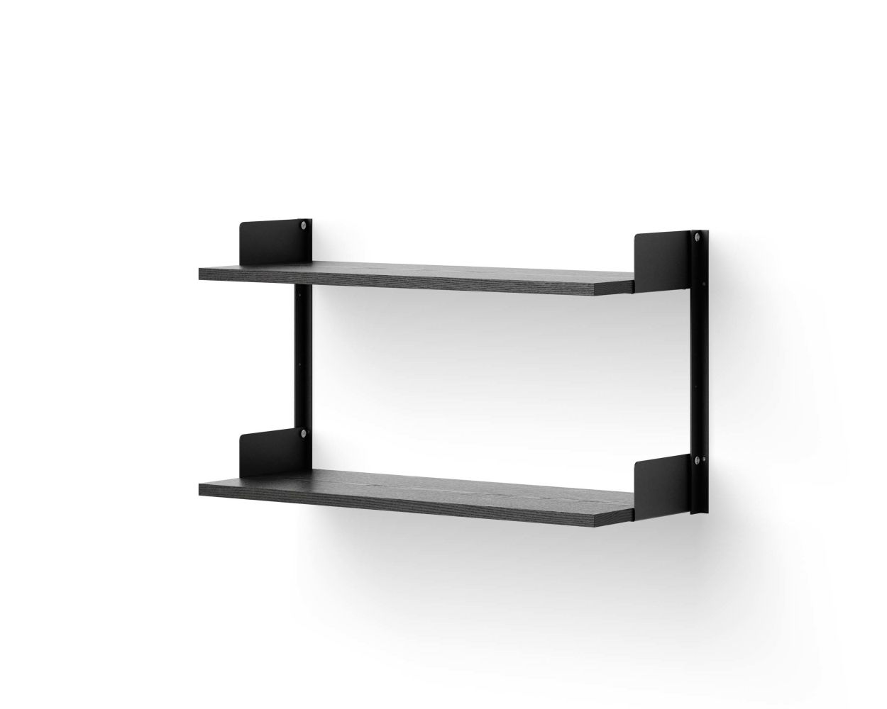 New Works Wandregal 450 in Esche Schwarz, modernes Design mit zwei Regalböden.