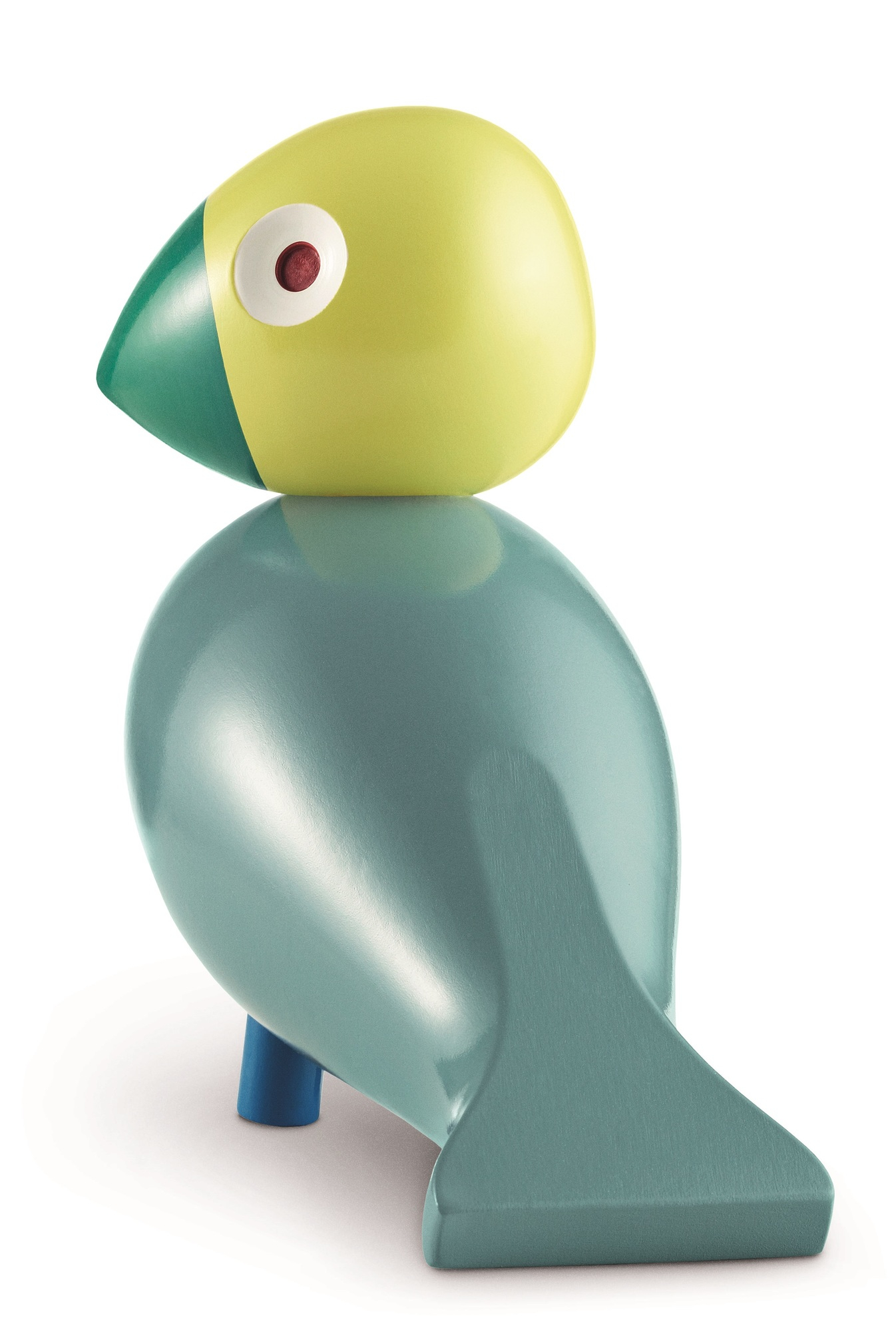 Kay Bojesen Songbird Sunshine: Gelb-blauer Singvogel aus Holz, skandinavisches Design.