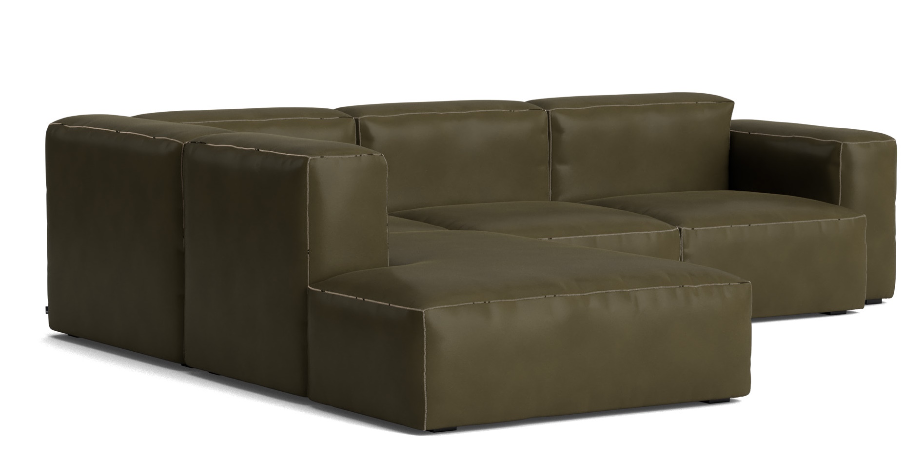 Mags Soft Sofa Corner Combination 2 low Armrest links Hay Leder Sense Forest mit Beige Stich