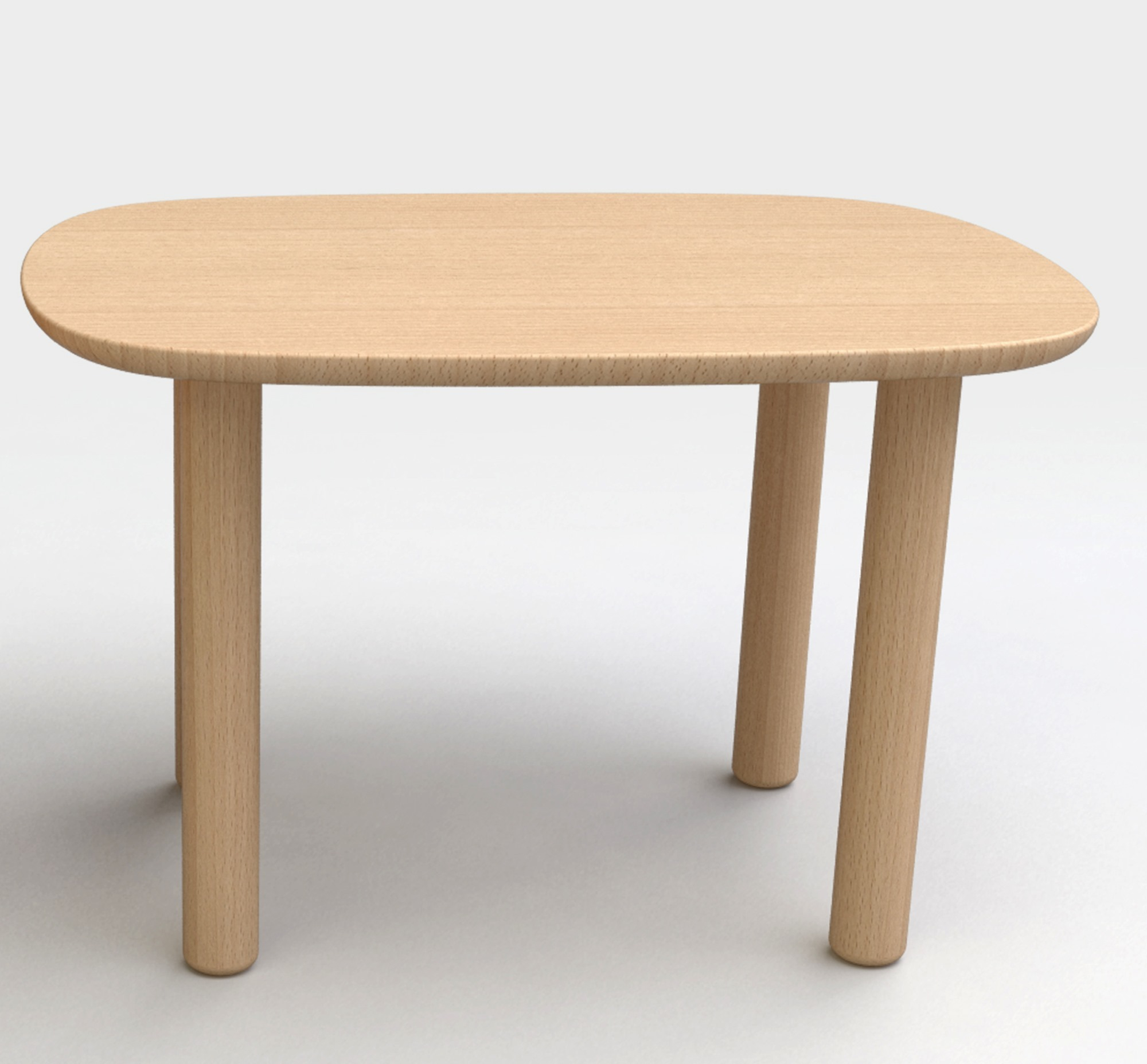 Heller, quadratischer Kindertisch "Elephant Table" aus Holz mit abgerundeten Ecken und Beinen.