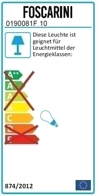 Energieeffizienzlabel der Foscarini Leuchte. Informationen zur Energieklasse und Leuchtmittel.