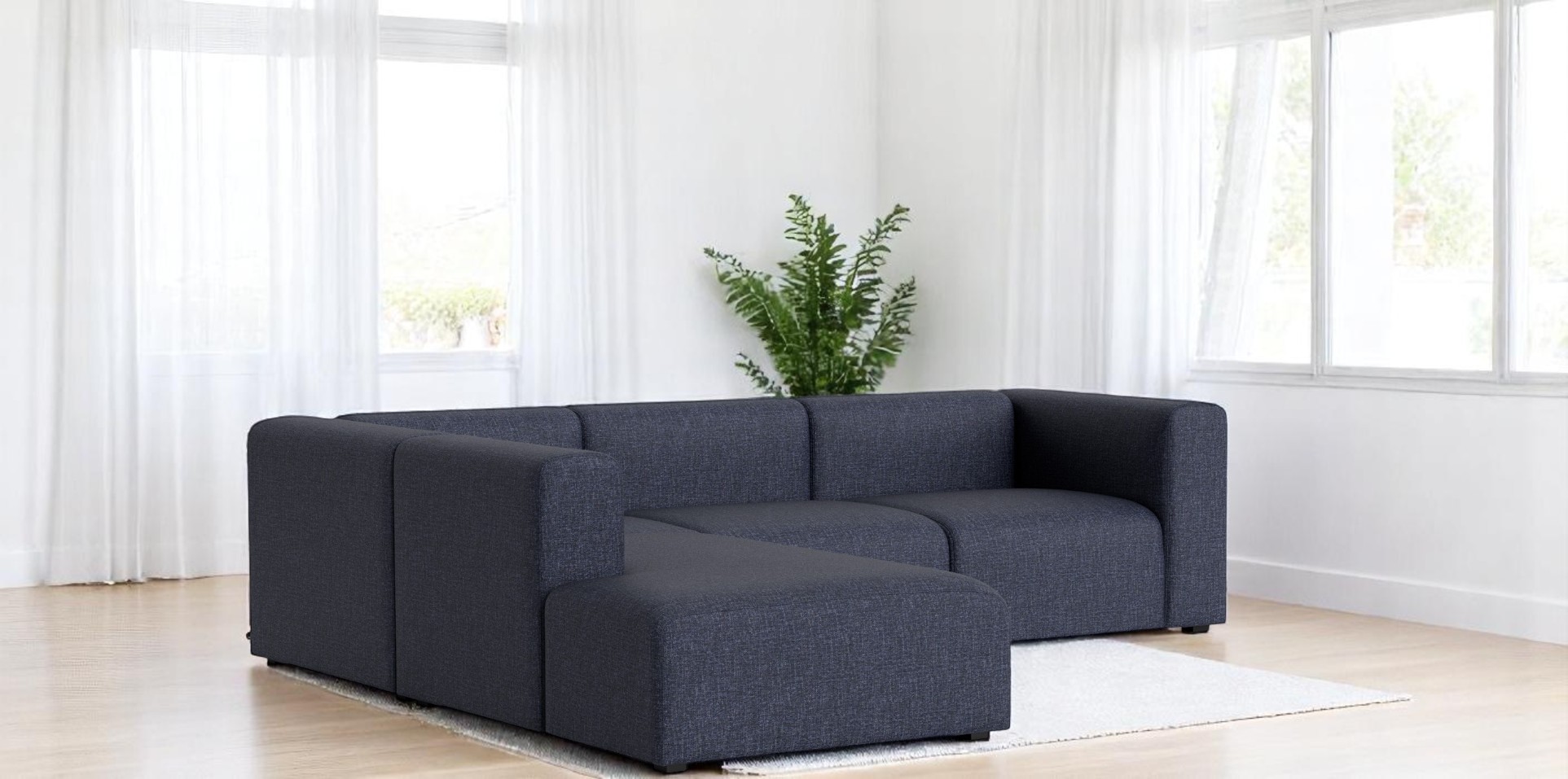 Mags Sofa Eckkombination mit Armlehne links in Turf Sand Stoff. Modernes, modulares Sofa.
