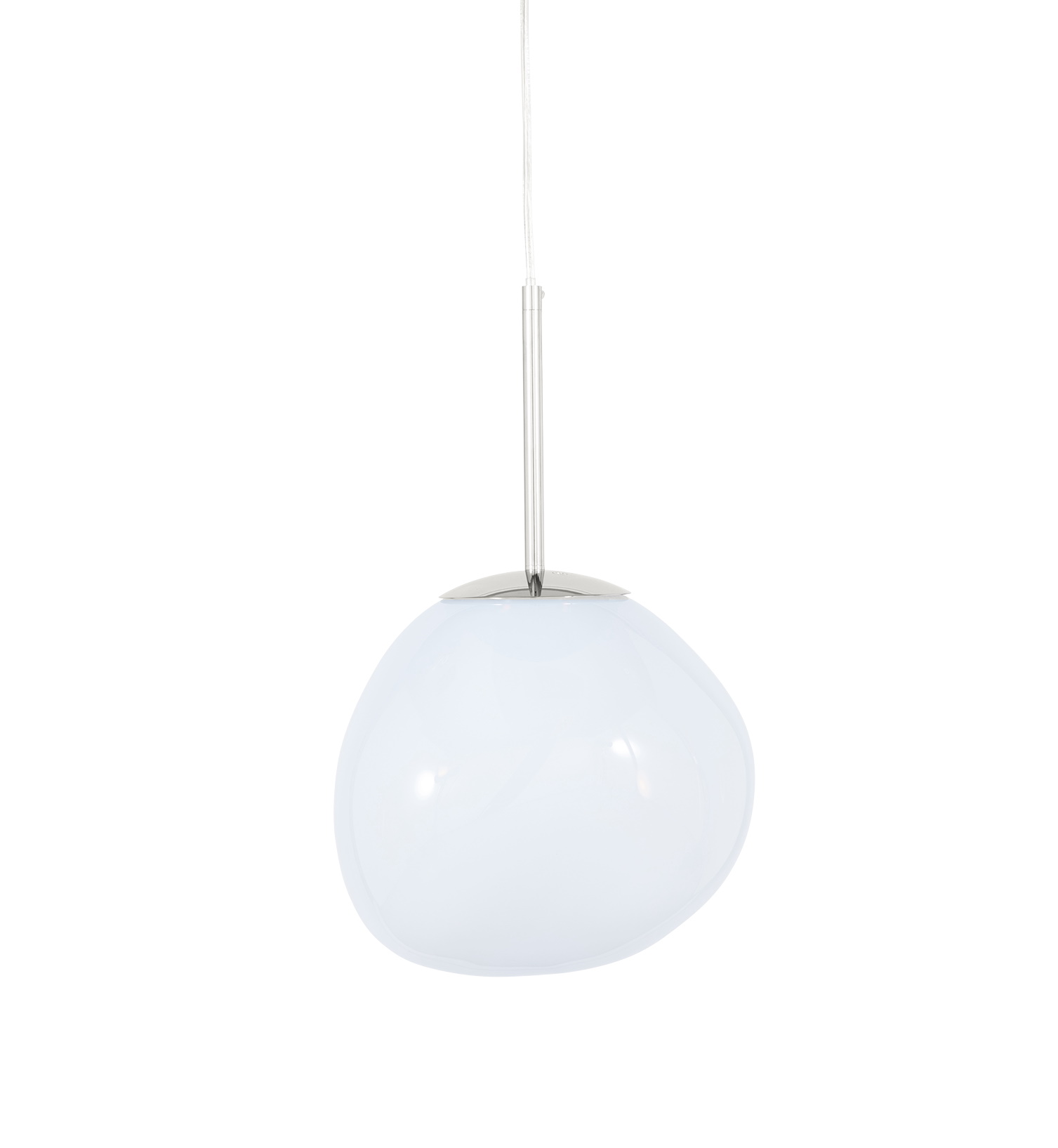 Nahaufnahme der Tom Dixon Melt Mini Pendelleuchte in Silber, modernes Design.